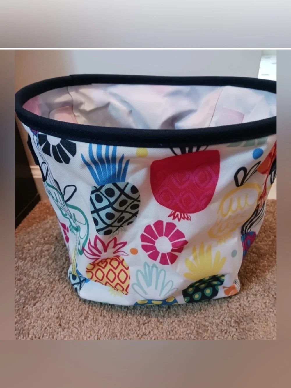 Set/Bundle- Thirty-One Tropical Pineapple Storage Bin & Striped Pouch